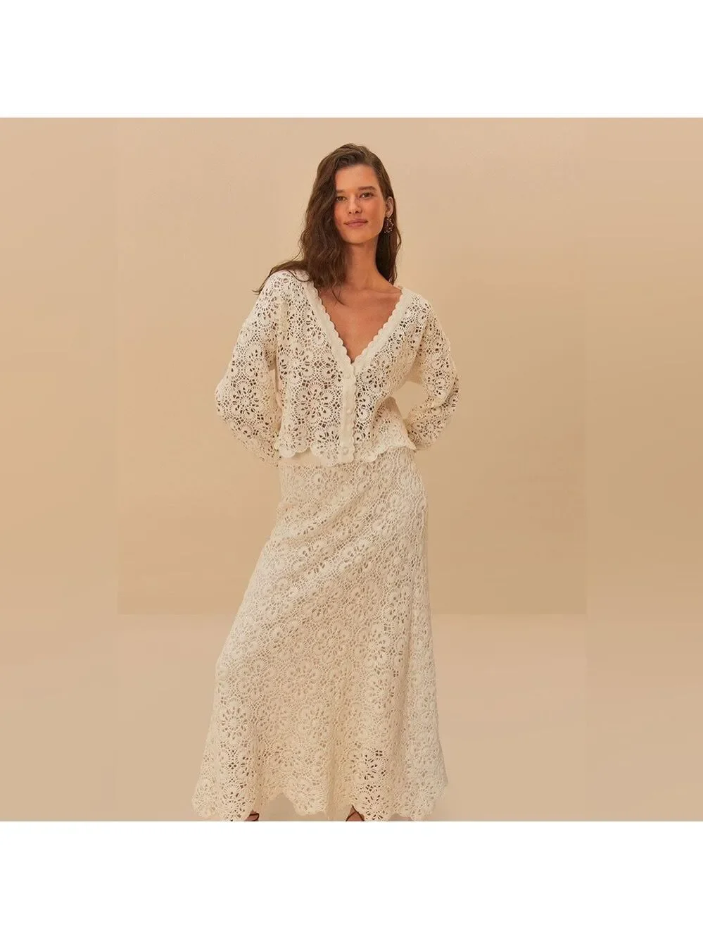 Farm Rio Off-White Flower Crochet Skirt